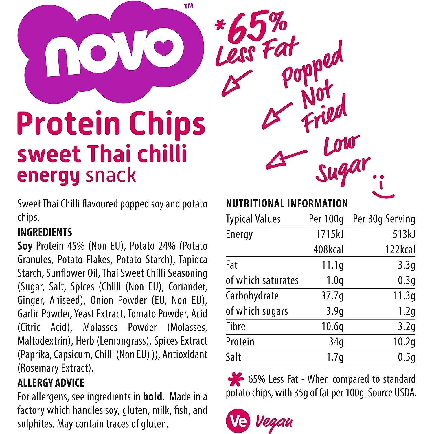 نوفو نيوتريشن شيبس عالي البروتين ٣٠جم بنكهة الحار حلو