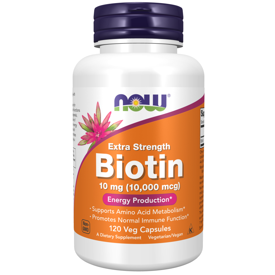 Now Biotin 10 mg (10,000 mcg), Extra Strength 120 Vegan Capsules