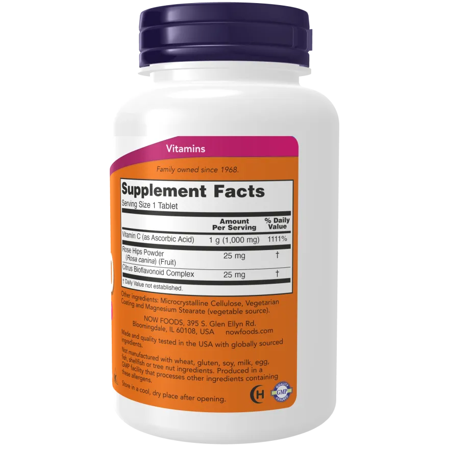 Now C-1000 Vitamin C 1000mg with Rose Hips & Bioflavonoids 100 Vegan Tablets
