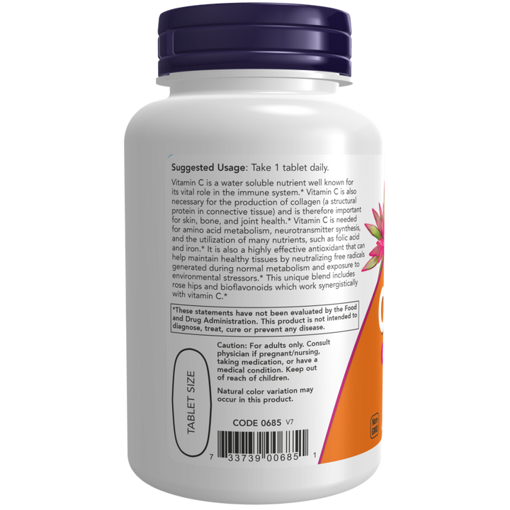 Now C-1000 Vitamin C 1000mg with Rose Hips & Bioflavonoids 100 Vegan Tablets