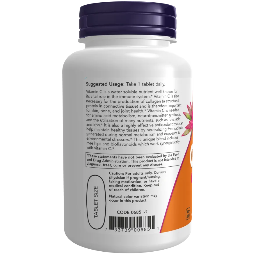 Now C-1000 Vitamin C 1000mg with Rose Hips & Bioflavonoids 100 Vegan Tablets