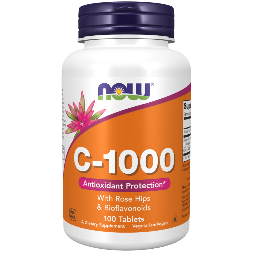 Now C-1000 Vitamin C 1000mg with Rose Hips & Bioflavonoids 100 Vegan Tablets