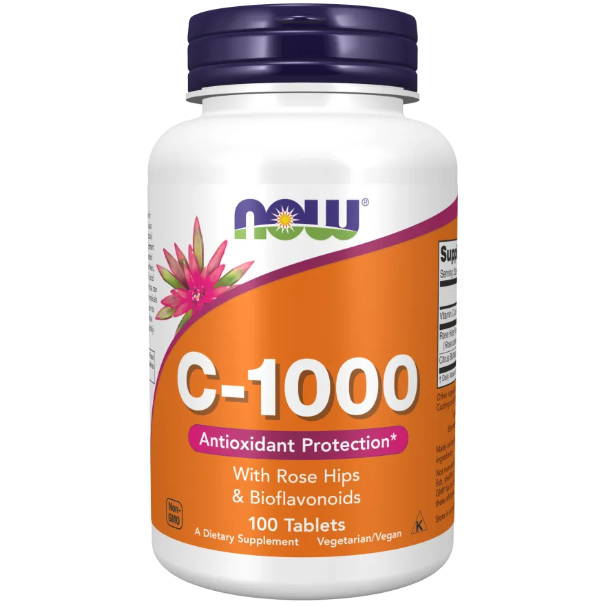 Now C-1000 Vitamin C 1000mg with Rose Hips & Bioflavonoids 100 Vegan Tablets