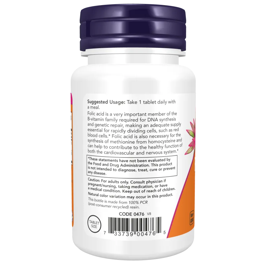 Now Folic Acid 800 mcg with Vitamin B-12 B-Complex Vitamin 250 Vegetarian Tablets