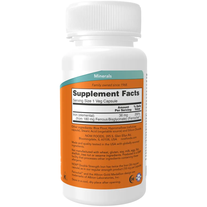 Now Iron 36 mg, Double Strength as Iron Bisglycinate 90 Veg Capsules