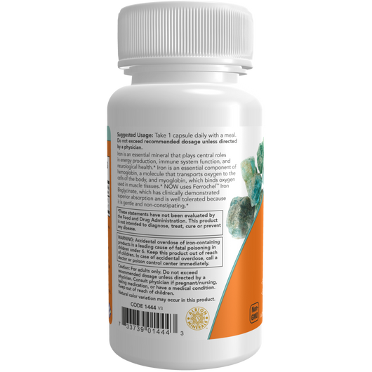 Now Iron 36 mg, Double Strength as Iron Bisglycinate 90 Veg Capsules