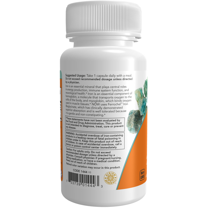 Now Iron 36 mg, Double Strength as Iron Bisglycinate 90 Veg Capsules