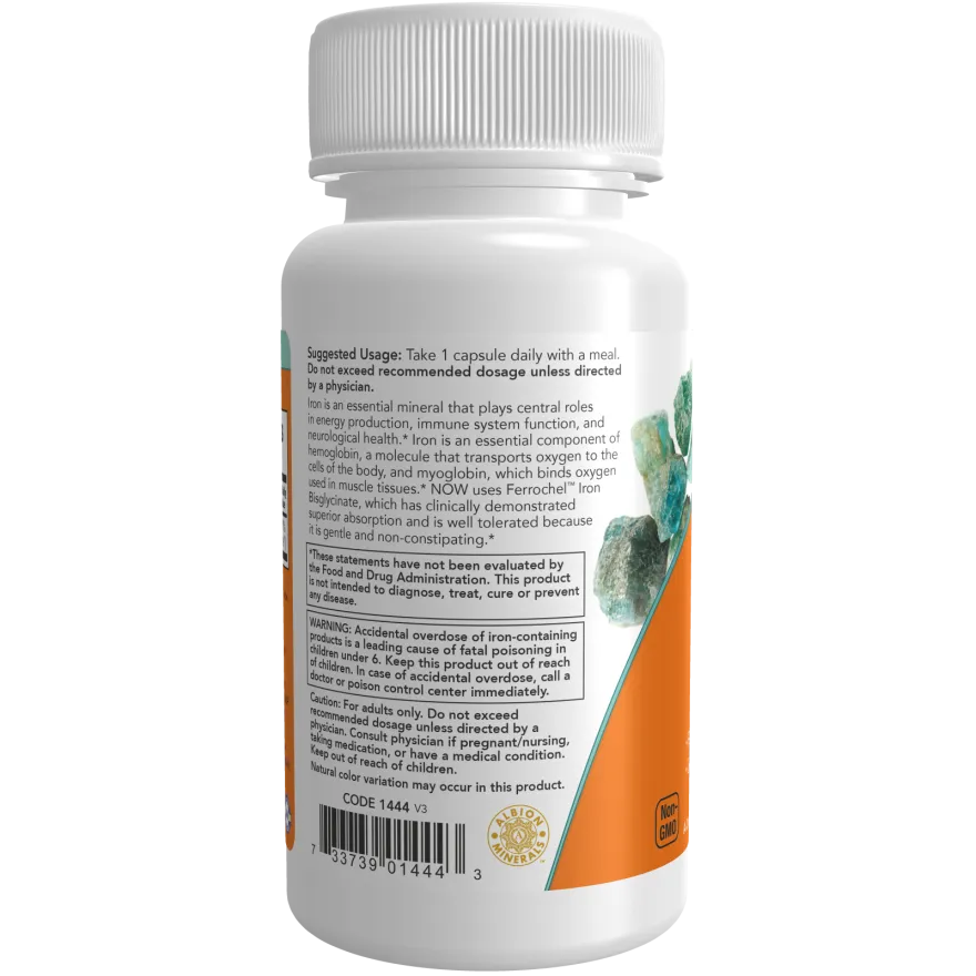 Now Iron 36 mg, Double Strength as Iron Bisglycinate 90 Veg Capsules
