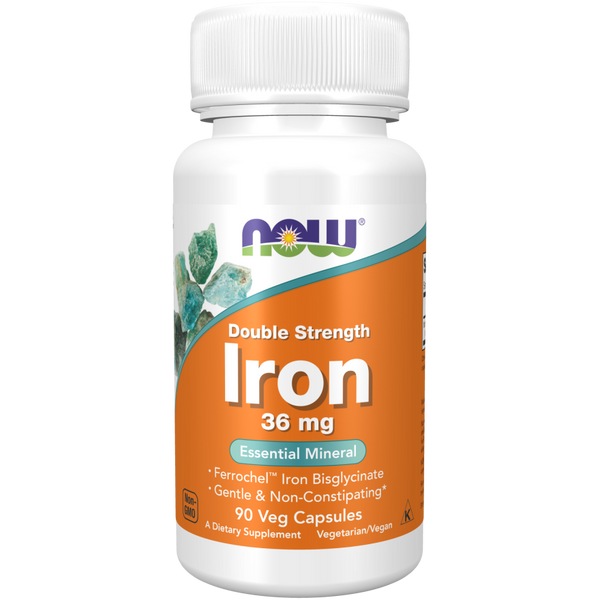 Now Iron 36 mg, Double Strength as Iron Bisglycinate 90 Veg Capsules