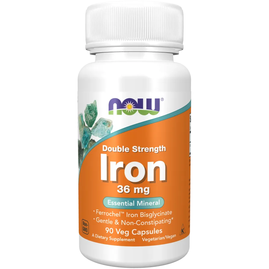 Now Iron 36 mg, Double Strength as Iron Bisglycinate 90 Veg Capsules