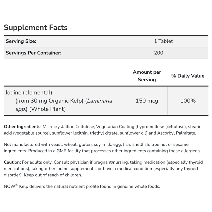 Now Kelp 150 mcg Iodine 200 Vegetarian Tablets