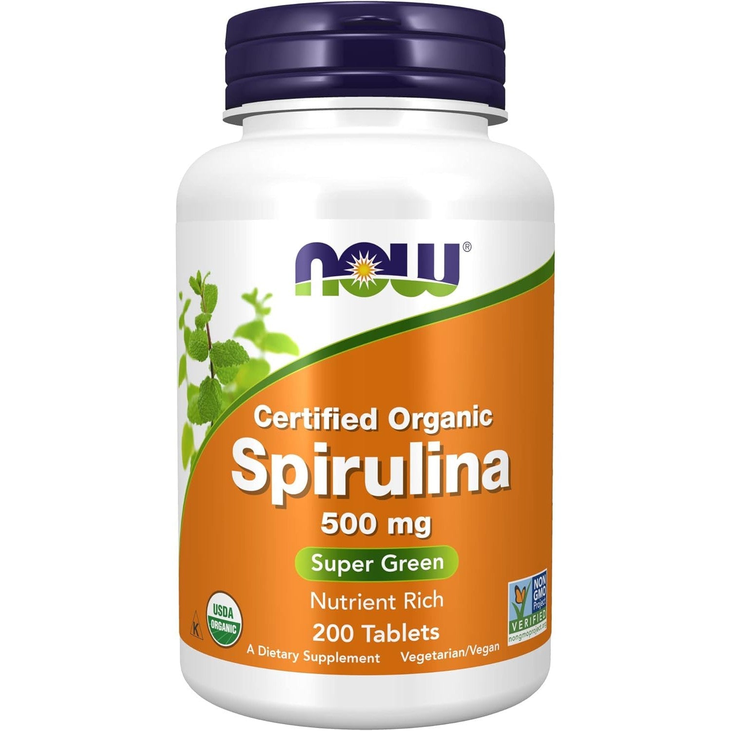 Now Organic Spirulina 500 mg 200 Vegan Tablets