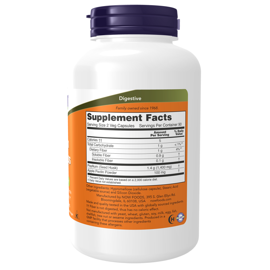 Now Psyllium Husk Capsules 700 mg With 50 mg of Apple Pectin High Fibe ...