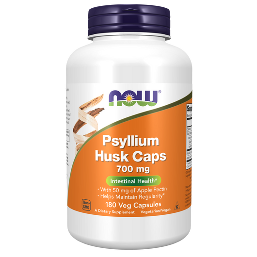 Now Psyllium Husk Capsules 700 mg With 50 mg of Apple Pectin High Fiber for Intestinal Health 180 Veg Capsules