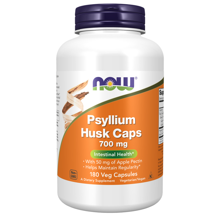 Now Psyllium Husk Capsules 700 mg With 50 mg of Apple Pectin High Fiber for Intestinal Health 180 Veg Capsules