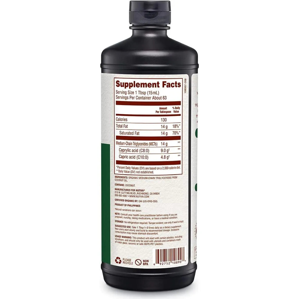 Nutiva Organic MCT Oil Keto Friendly 473ml