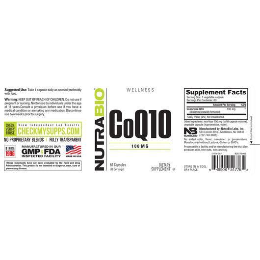 NutrBio Coenzyme Q10 CoQ10 100mg 60 Vegetable Capsules