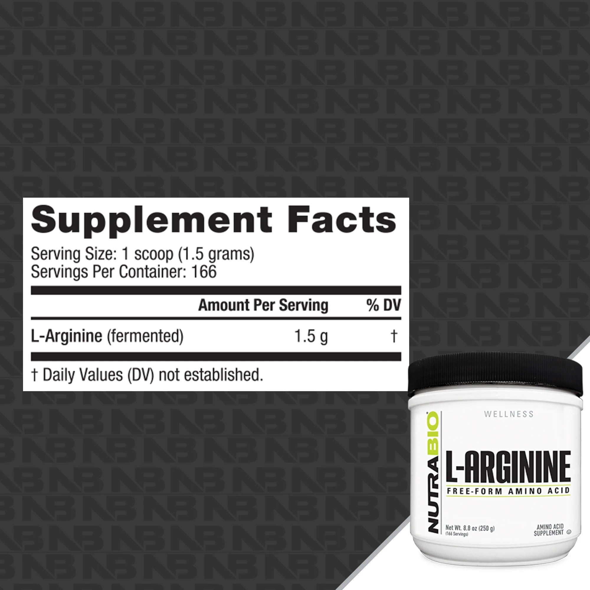 NutraBio Arginine Powder Amino Acid Supplement 250g