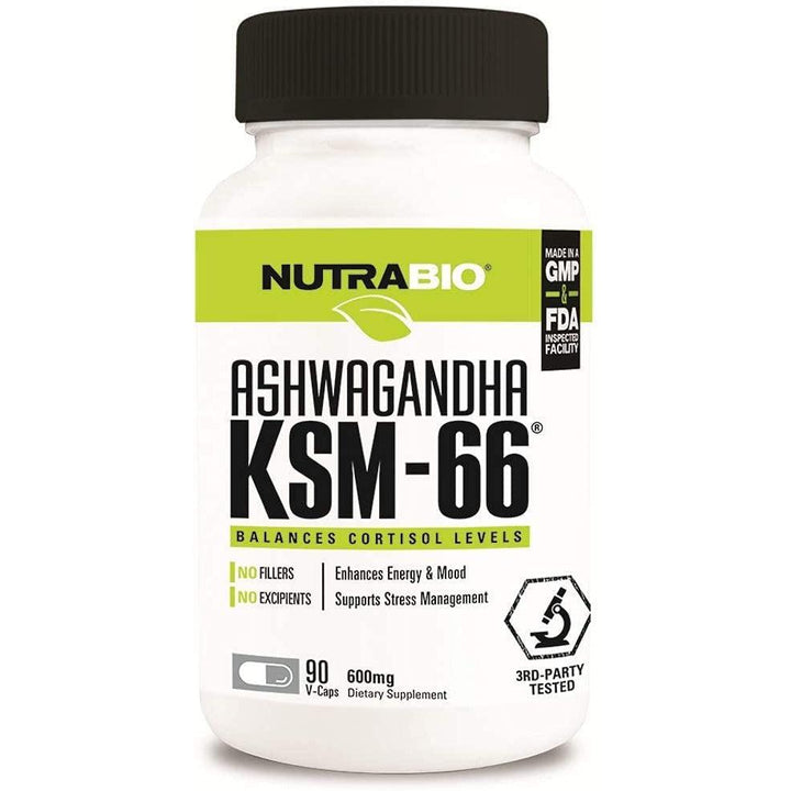 NutraBio Ashwagandha KSM-66 90 Vegetable Capsules