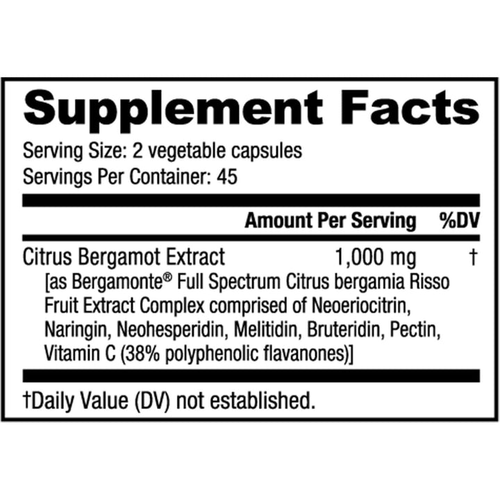 NutraBio Citrus Bergamot 1000mg 90 Vegetable Capsules