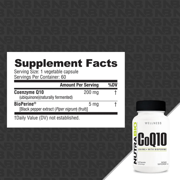 NutraBio CoQ10 with Bioperine 200mg 60 Vegetable Capsules