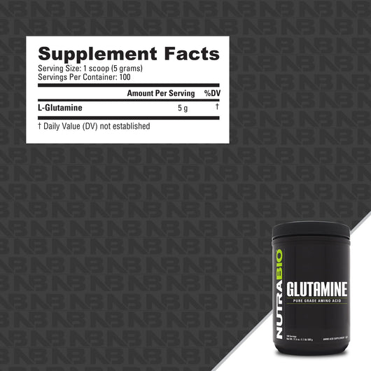 NutraBio Glutamine Pure Grade Amino Acid 500g