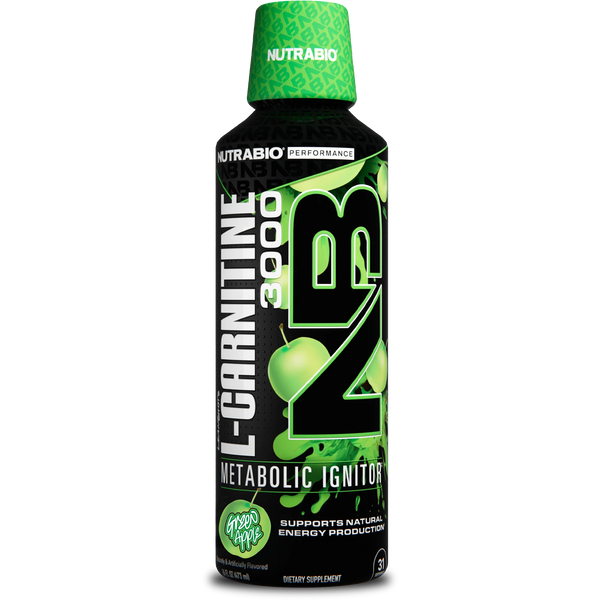 NutraBio – L-Carnitine Liquid Shots 3000mg, Green Apple Zero Carbs & Sugars For Energy Production and Muscle Recovery 473ml