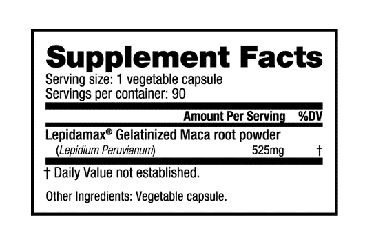 NutraBio Maca Lepidamax 525mg 90 Vegetable Capsules Gluten Free NonGMO