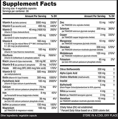 NutraBio MultiSport Men's Multivitamin and Minerals Formula 120 Veggie Caps