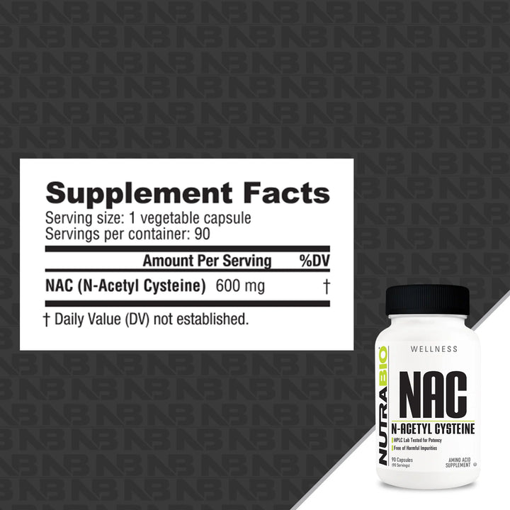 NutraBio NAC N-Acetyl-Cysteine 600 mg 90 Vegetable Capsules