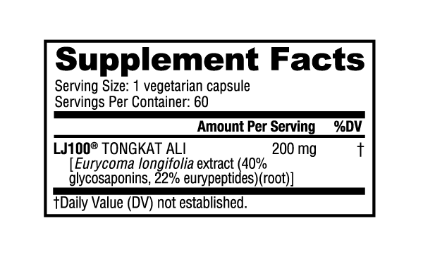 NutraBio Tongkat Ali LJ100 200mg 60 Vegetable Capsules