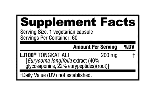 NutraBio Tongkat Ali LJ100 200mg 60 Vegetable Capsules