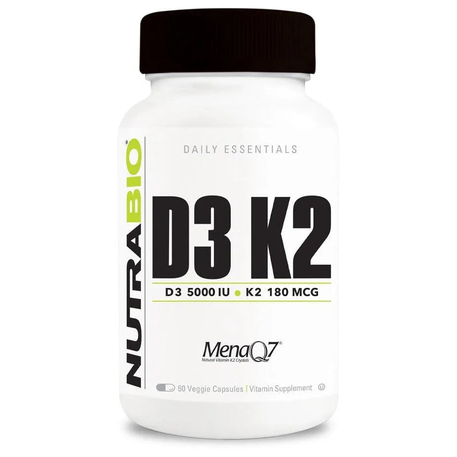 NutraBio Vitamin D3 (5000 IU) K2 MK-7 (180 MCG) 60 Vegetable Capsules