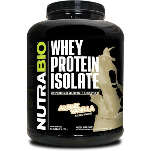 NutraBio Whey Protein Isolate 25g of Protein Per Scoop with Complete Amino Acid Profile - Soy Free Gluten Free - Zero Fillers and Non-GMO - Alpine Vanilla 2.268 kg