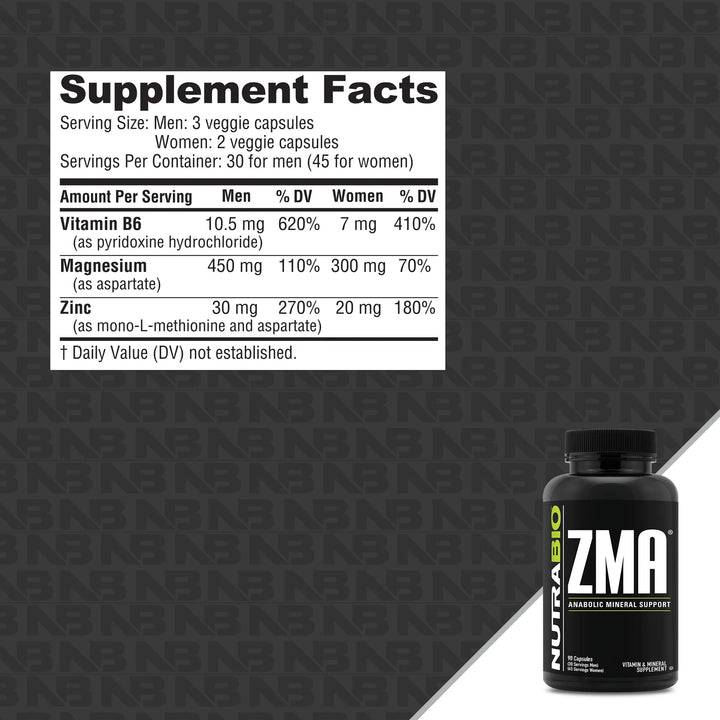 NutraBio ZMA Anabolic Mineral Support 90 veggie Capsules