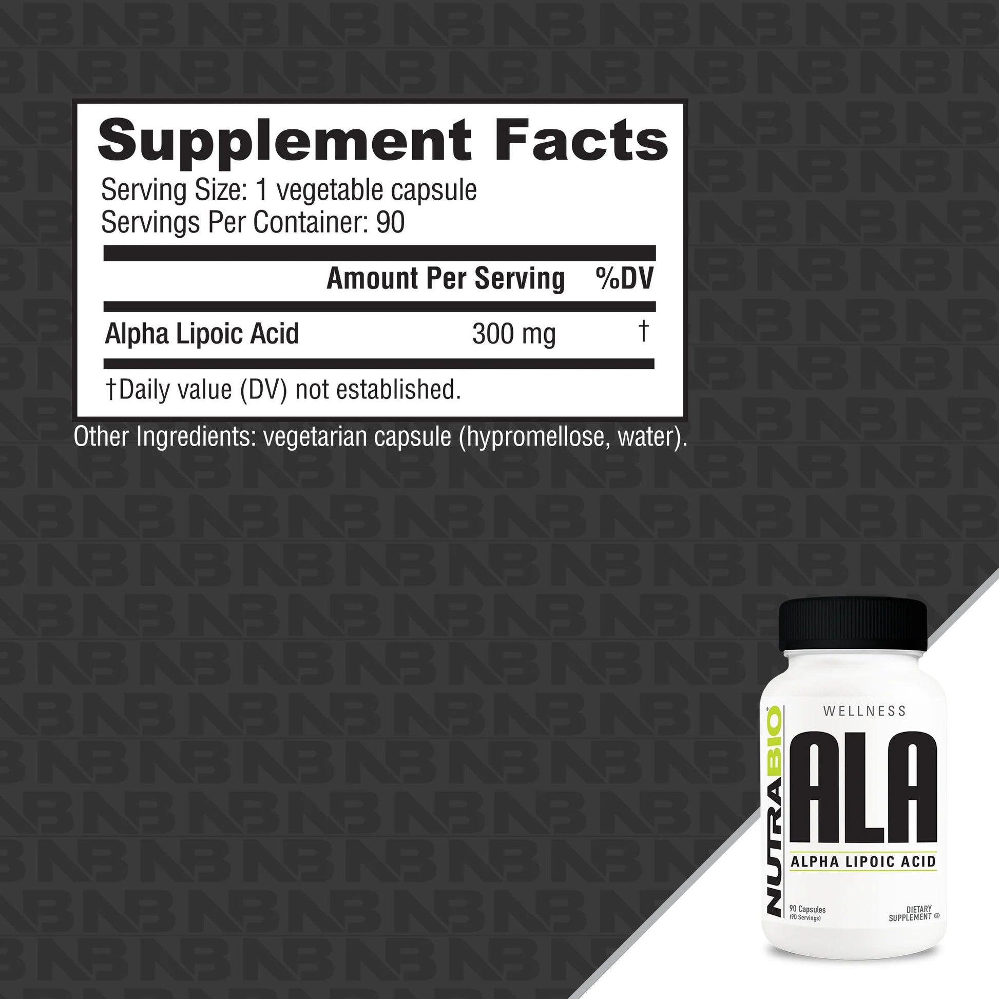 Nutrabio ALA Alpha Lipoic Acid 300mg 90 veg capsules