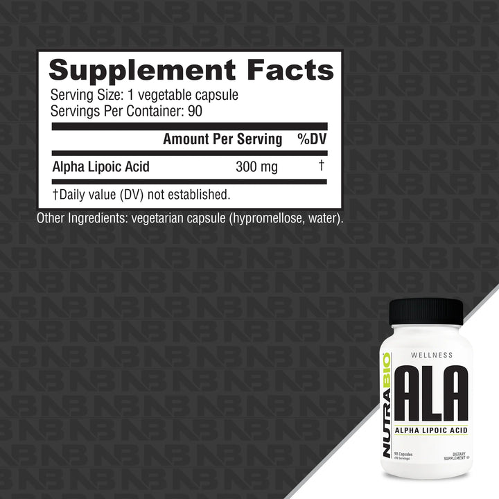 Nutrabio ALA Alpha Lipoic Acid 300mg 90 veg capsules