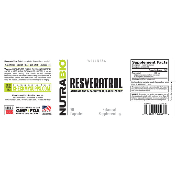 Nutrabio Resveratrol 500mg 90 Capsules