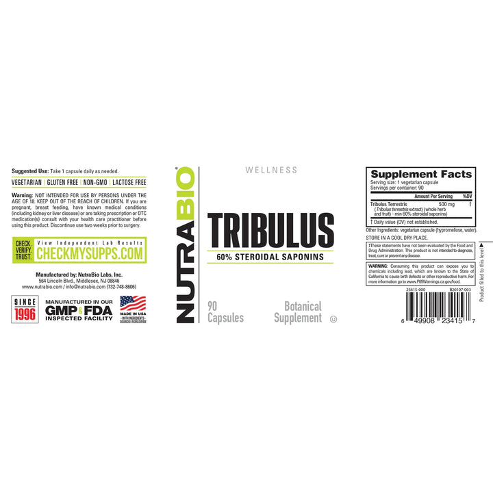 Nutrabio Tribulus 500mg Botonical Supplements 90 capsules