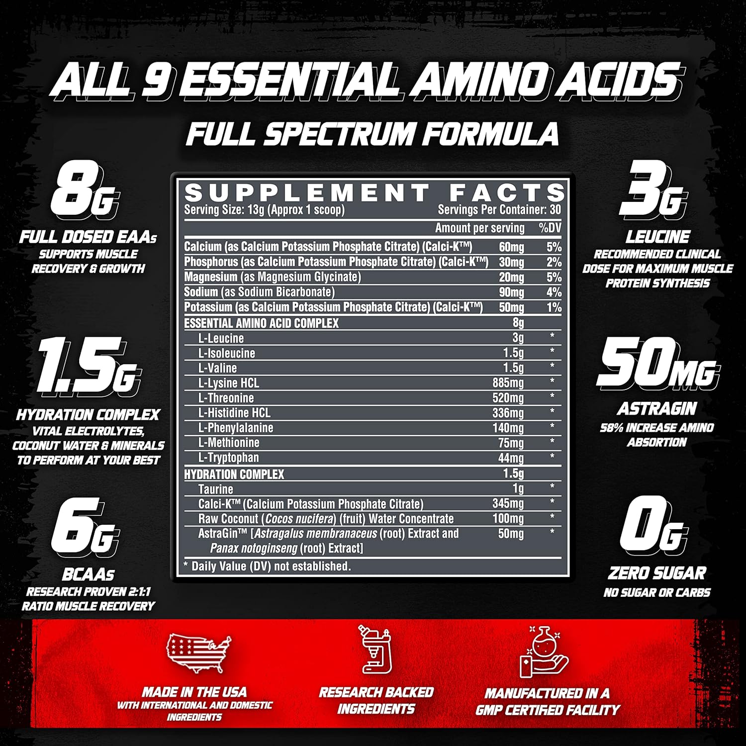 Nutrex Research EAA Hydration EAAs + BCAAs Powder with 8g Essential Amino Acids + Electrolytes For Muscle Recovery, Strength, Muscle Building, Endurance, Blood Orange Flavor 30 Serving