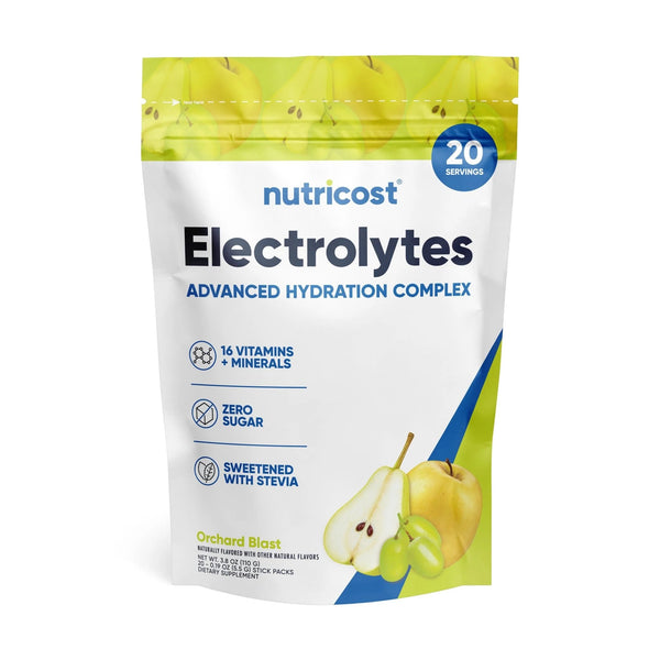 Nutricost Electrolytes Powder Hydration Packets Zero Sugar Low Calorie Keto Gluten Free 20 Packets - Orchard Blast