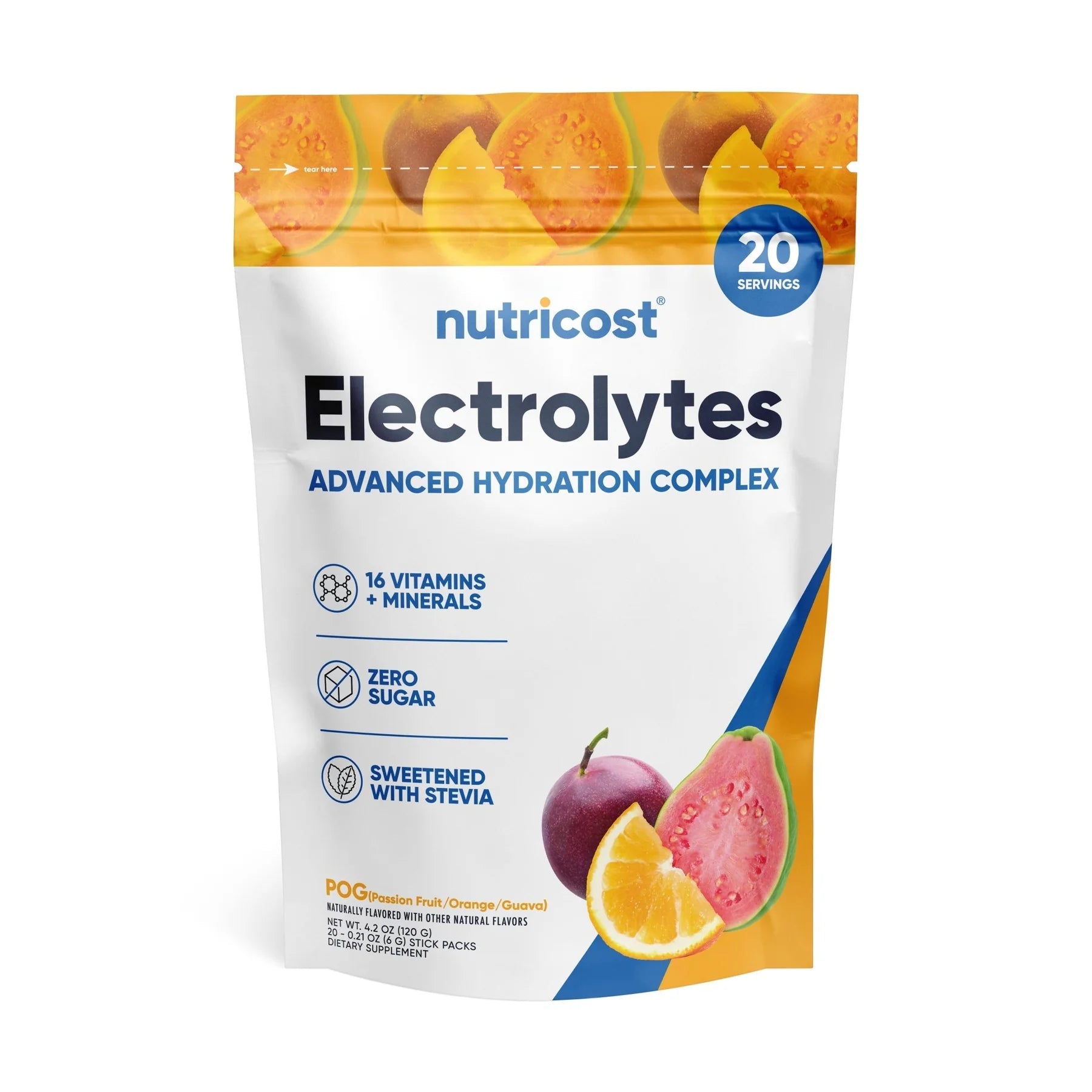 Nutricost Electrolytes Powder Hydration Packets Zero Sugar Low Calorie Keto Gluten Free 20 Packets - Passion Orange Guava