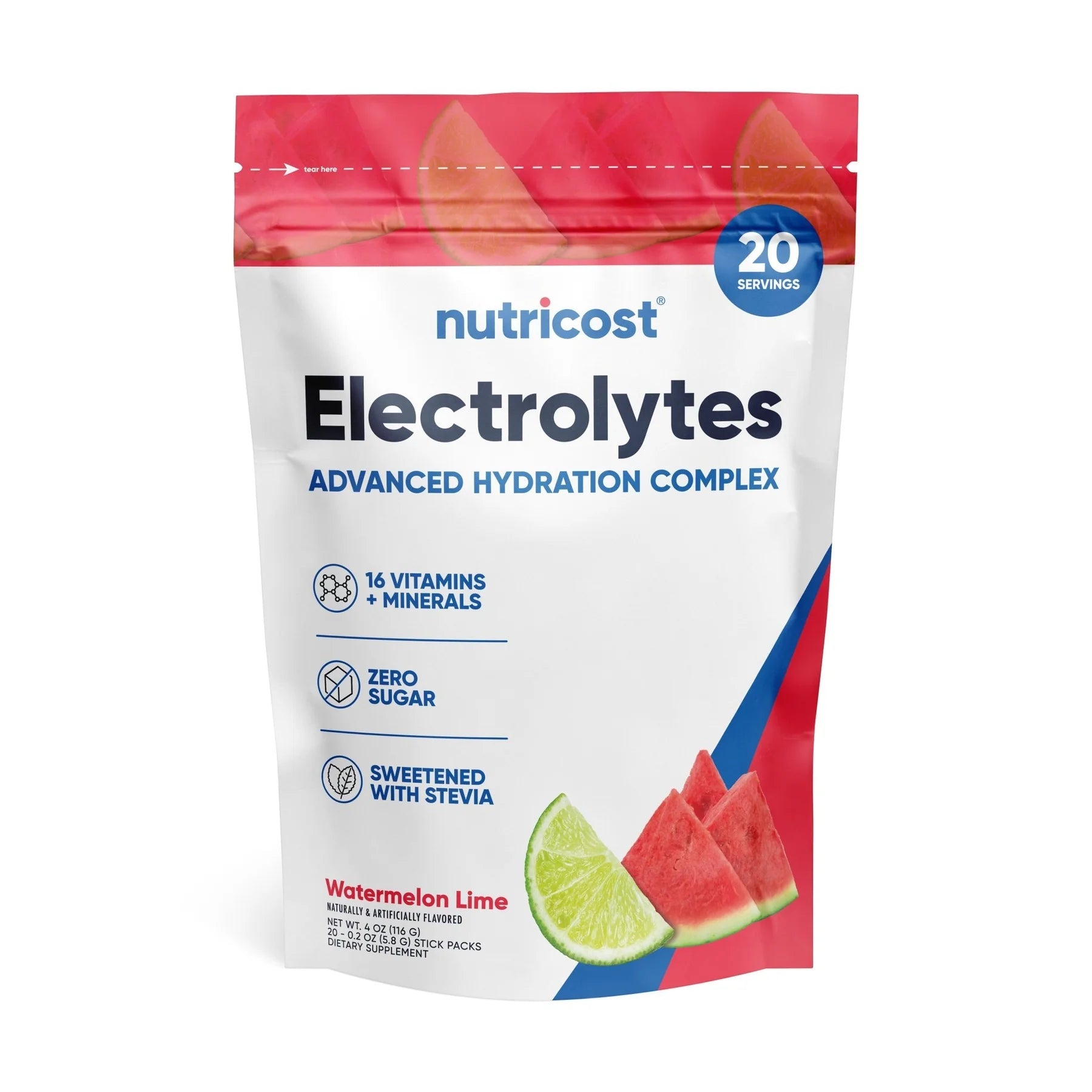 Nutricost Electrolytes Powder Hydration Packets Zero Sugar Low Calorie Keto Gluten Free 20 Packets - Watermelon Lime