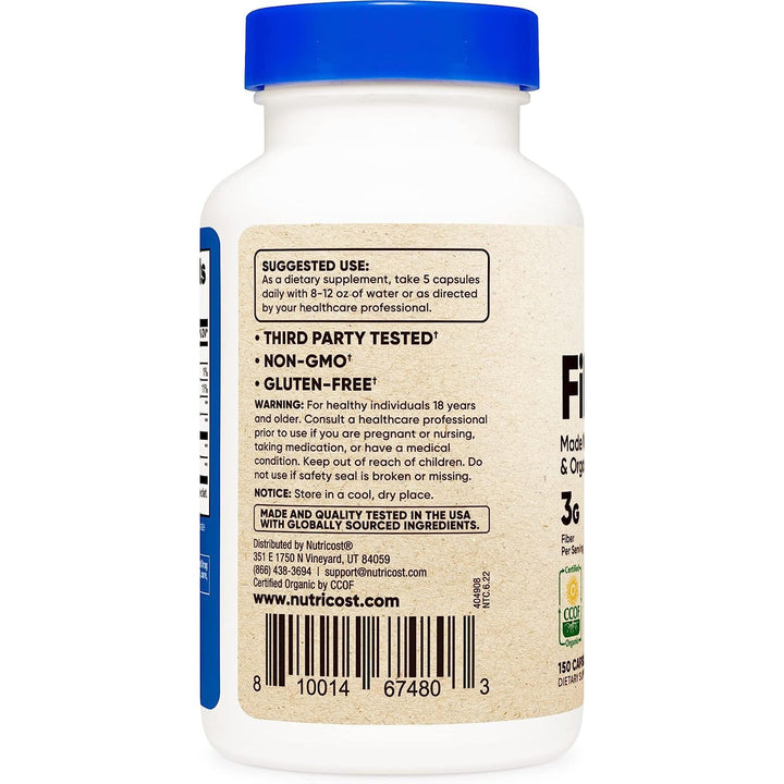 Nutricost Fiber Capsules with Prebiotic Made with Organic Psyllium Husk & Organic Jerusalem Artichoke Gluten Free Non-GMO Vegetarian 150 Capsules