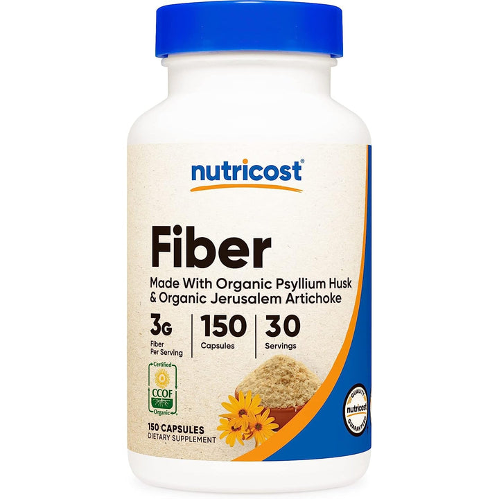 Nutricost Fiber Capsules with Prebiotic Made with Organic Psyllium Husk & Organic Jerusalem Artichoke Gluten Free Non-GMO Vegetarian 150 Capsules