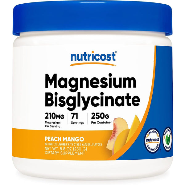 Nutricost Magnesium Bisglycinate Powder Peach Mango Non-GMO Vegetarian 250 Gram