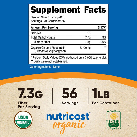 Nutricost Organic Inulin Powder from Chicory Root Certified USDA Organic 454g