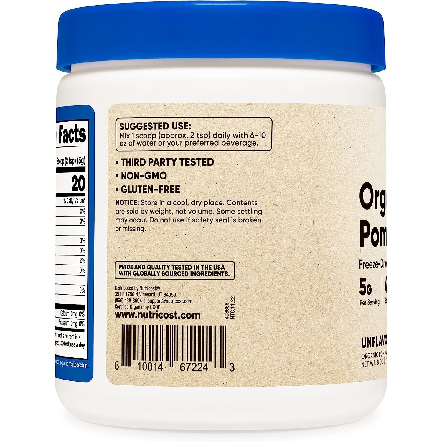 Nutricost Organic Pomegranate Powder USDA Certified Organic Freeze-Dried Gluten-Free, Soy Free, Non-GMO 227g