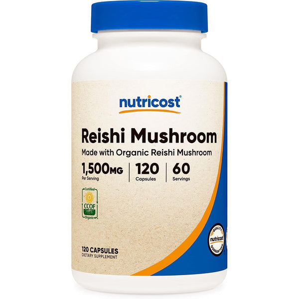 Nutricost Organic Reishi Mushroom 1500mg Gluten Free 120 Vegetarian Capsules