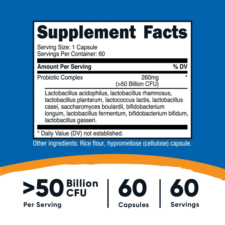 Nutricost Probiotic Complex 50 Billion CFU 60 Vegetarian Capsules